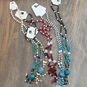 5 new Multicolor Beaded Pendant Necklace - Turquoise, Red, Black, White